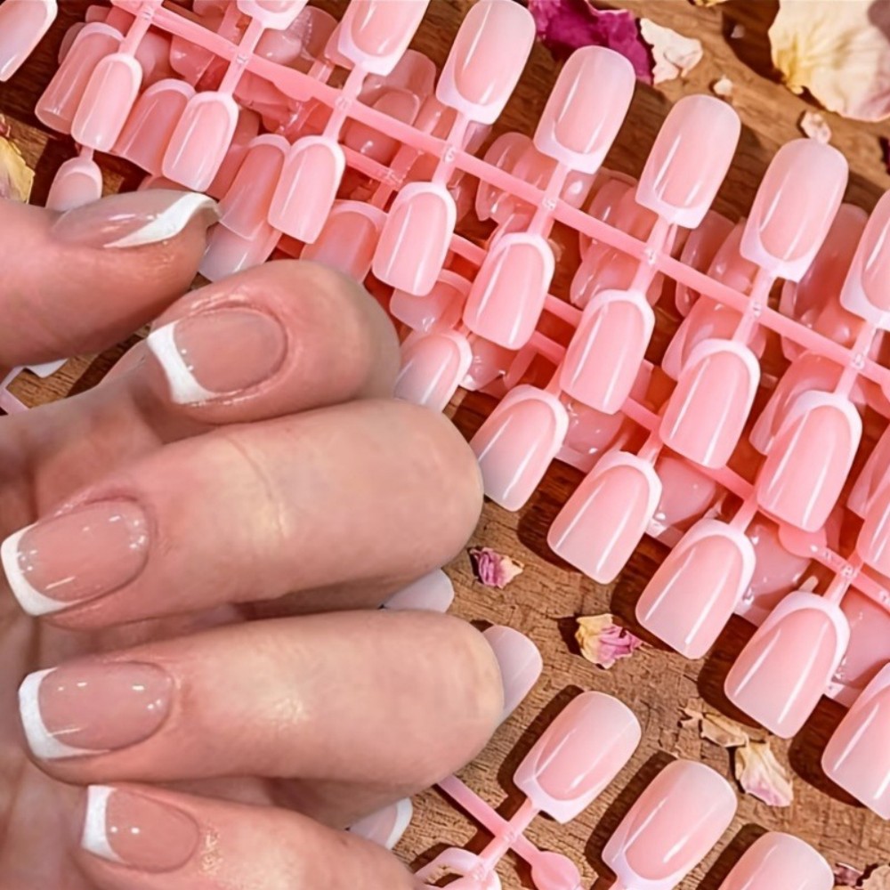 Nail Extension Tips - 120PCS Short Square French Tip Press