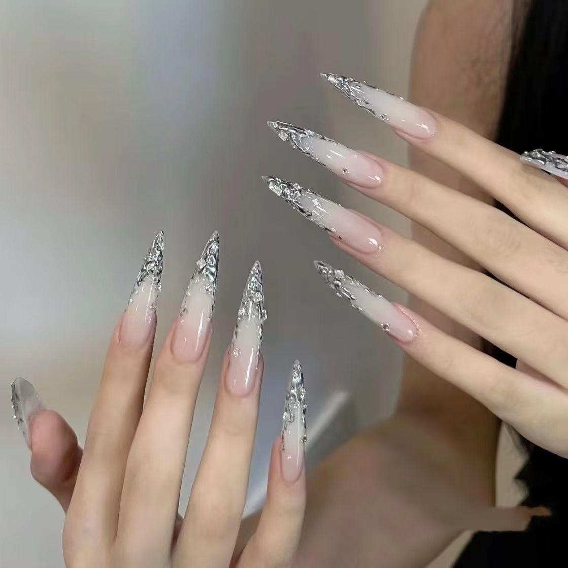 Yk2 White Gradient Gilt and Di - Nail Extension Tips ulasan dan harga