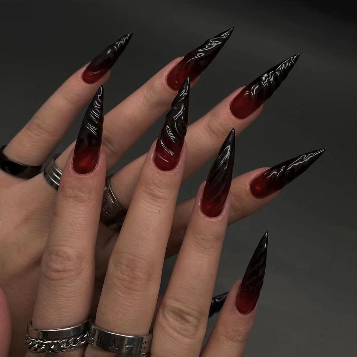 24Pcs Stiletto Shape Black Red - Nail Extension Tips ulasan dan harga