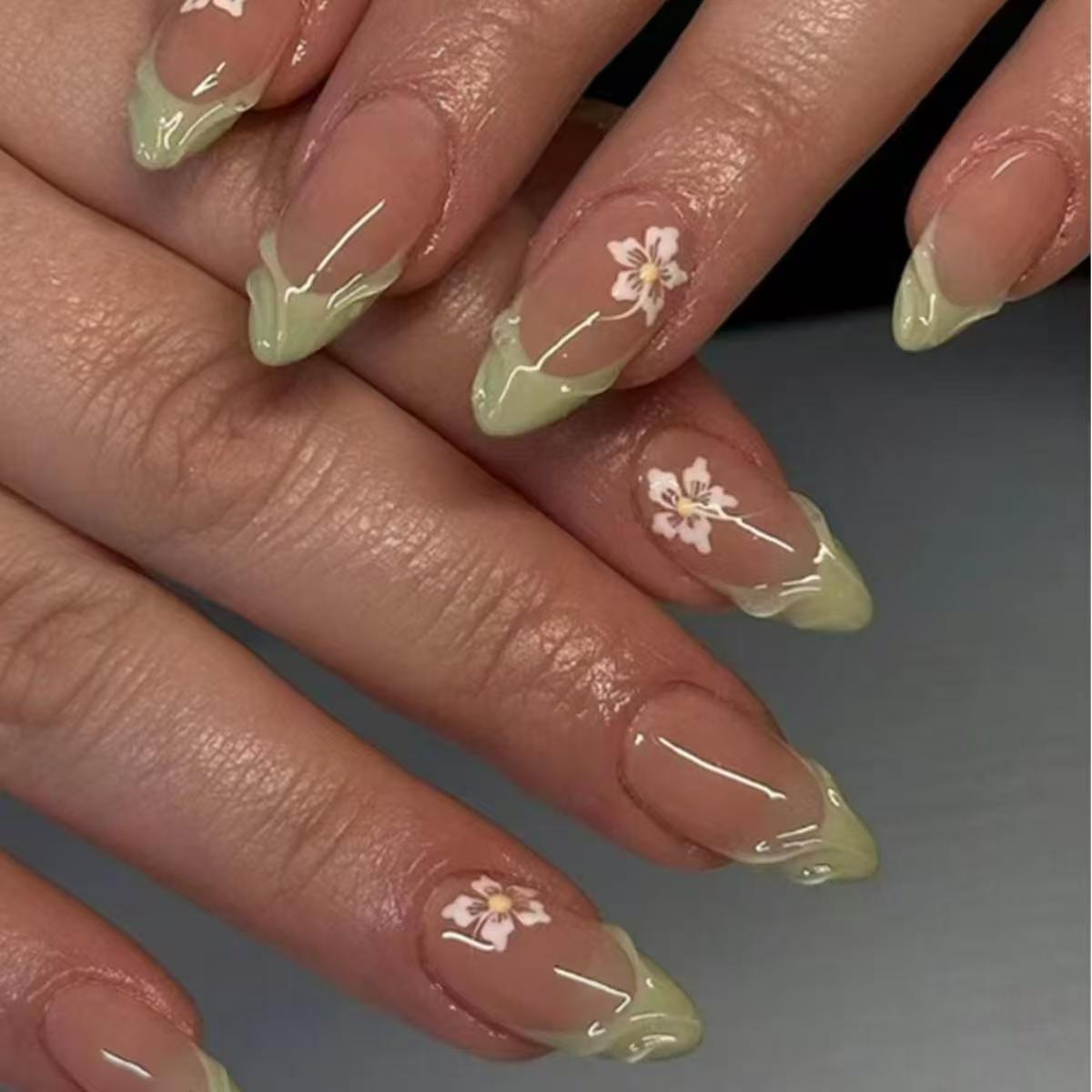 24pcs Simple Green French Fake - Nail Extension Tips ulasan dan harga