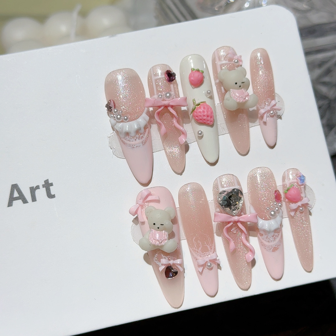 10pcs Cute Bear Rabbit Press O - Nail Extension Tips ulasan dan harga